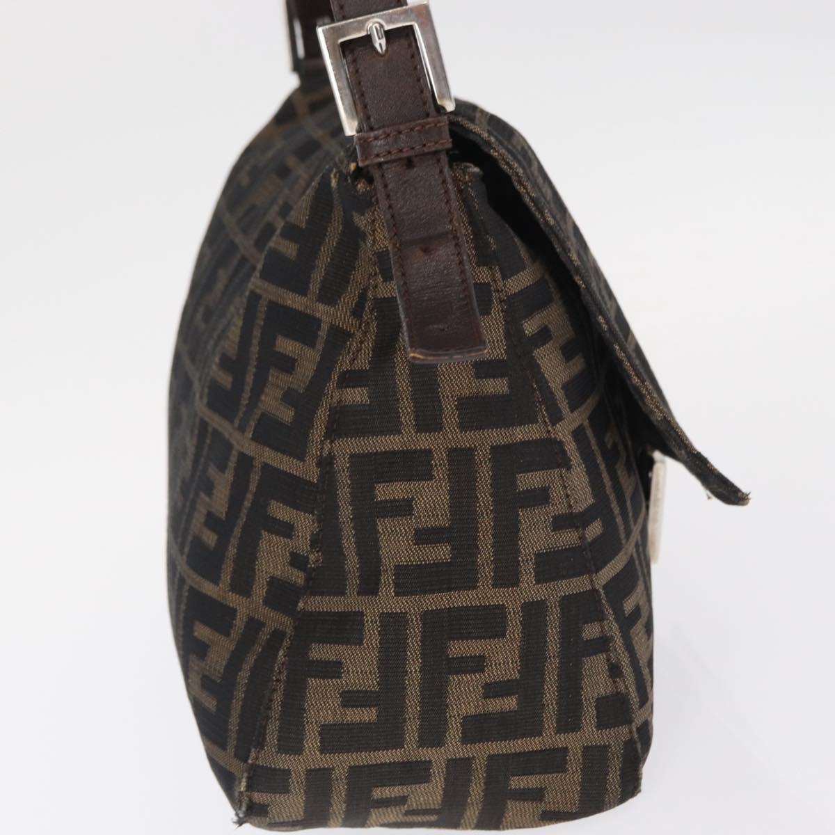 FENDI Zucca Canvas Mamma Baguette Shoulder Bag Black Brown Auth 156010