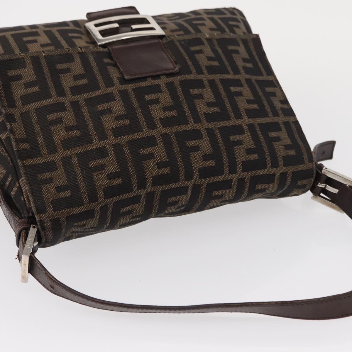 FENDI Zucca Canvas Mamma Baguette Shoulder Bag Black Brown Auth 156010