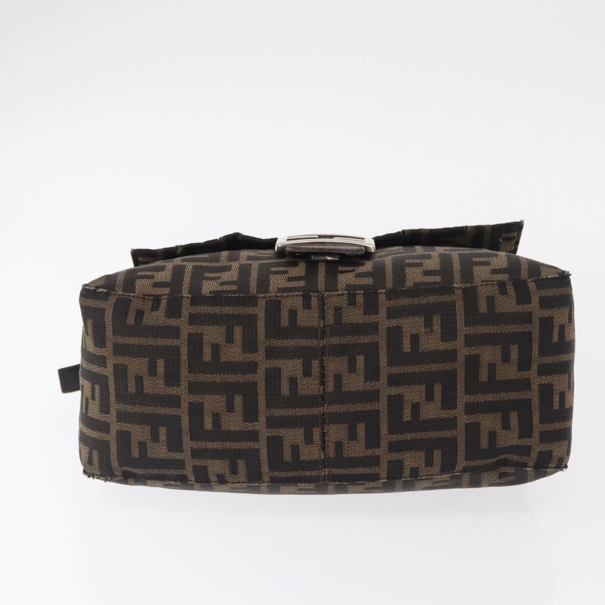 FENDI Zucca Canvas Mamma Baguette Shoulder Bag Black Brown Auth 156010