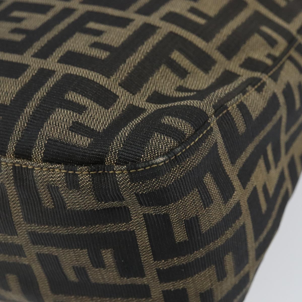 FENDI Zucca Canvas Shoulder Bag Black Brown Auth 156011