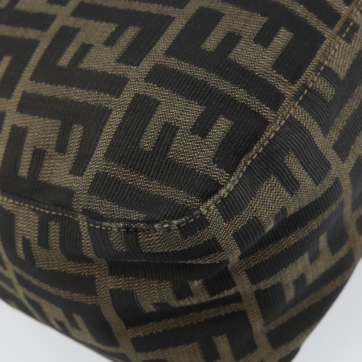 FENDI Zucca Canvas Shoulder Bag Black Brown Auth 156011