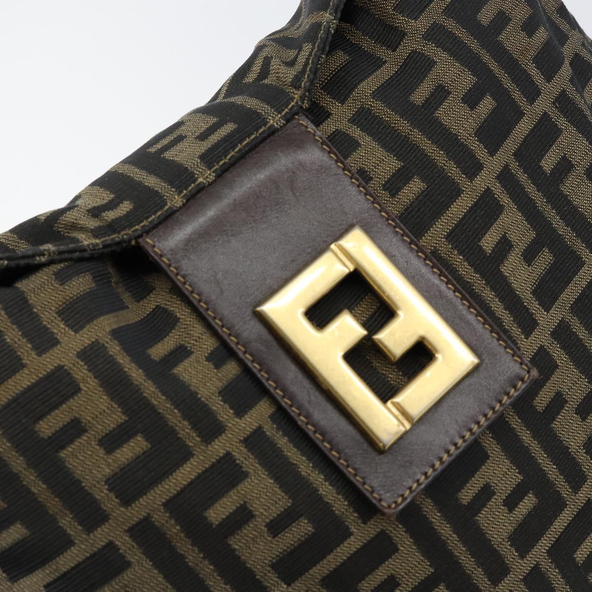 FENDI Zucca Canvas Shoulder Bag Black Brown Auth 156011