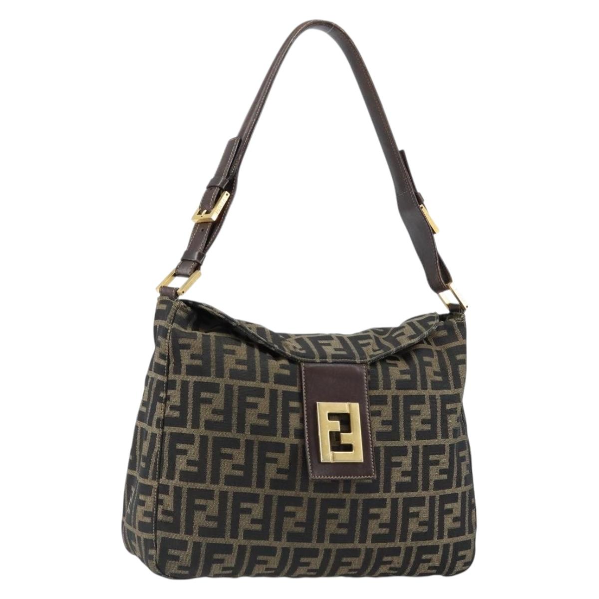FENDI Zucca Canvas Shoulder Bag Black Brown Auth 156011
