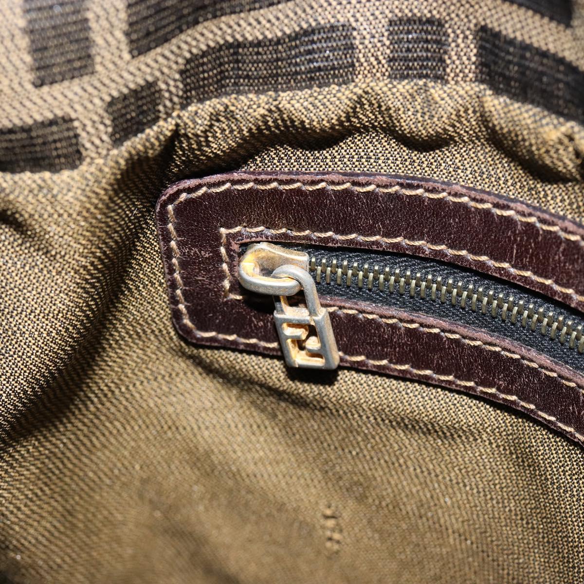 FENDI Zucca Canvas Shoulder Bag Black Brown Auth 156011