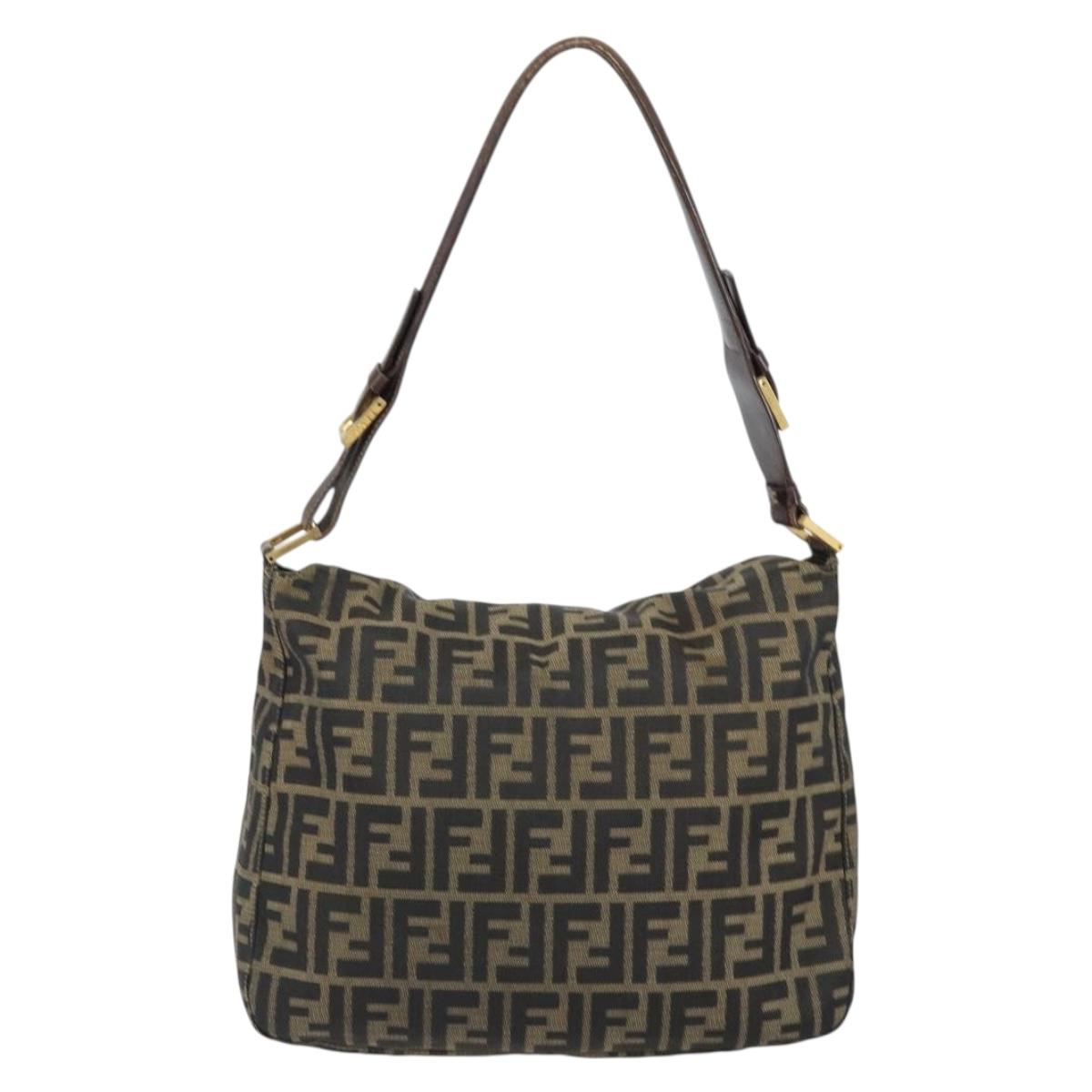 FENDI Zucca Canvas Shoulder Bag Black Brown Auth 156011