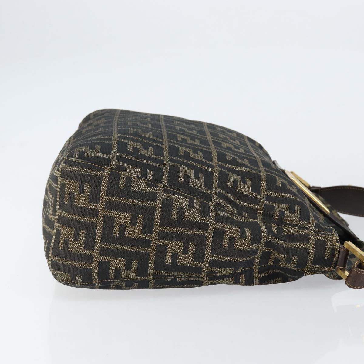 FENDI Zucca Canvas Shoulder Bag Black Brown Auth 156011