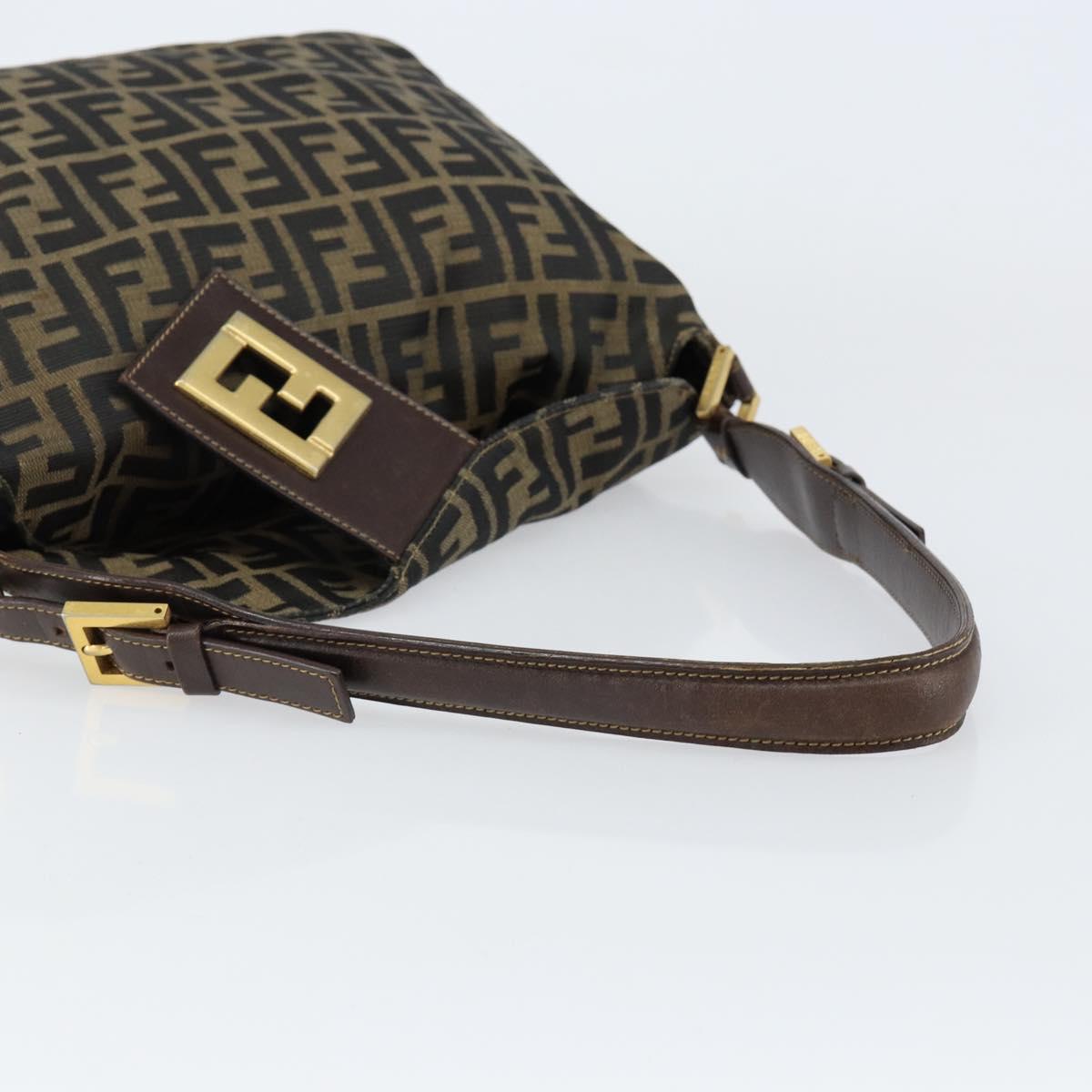 FENDI Zucca Canvas Shoulder Bag Black Brown Auth 156011