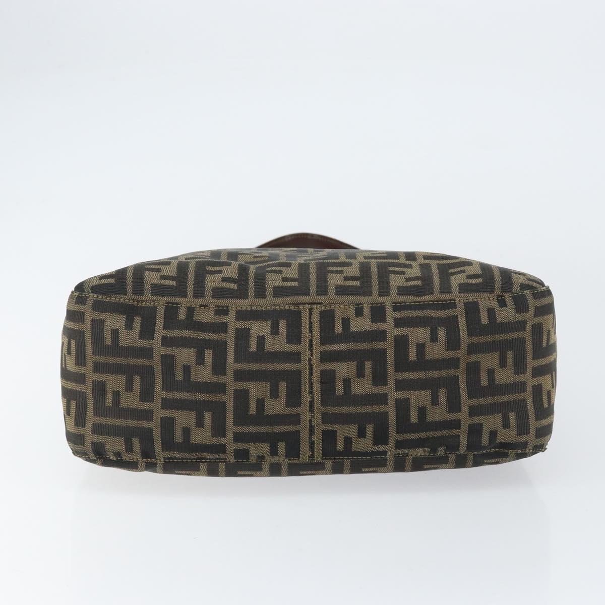 FENDI Zucca Canvas Shoulder Bag Black Brown Auth 156011
