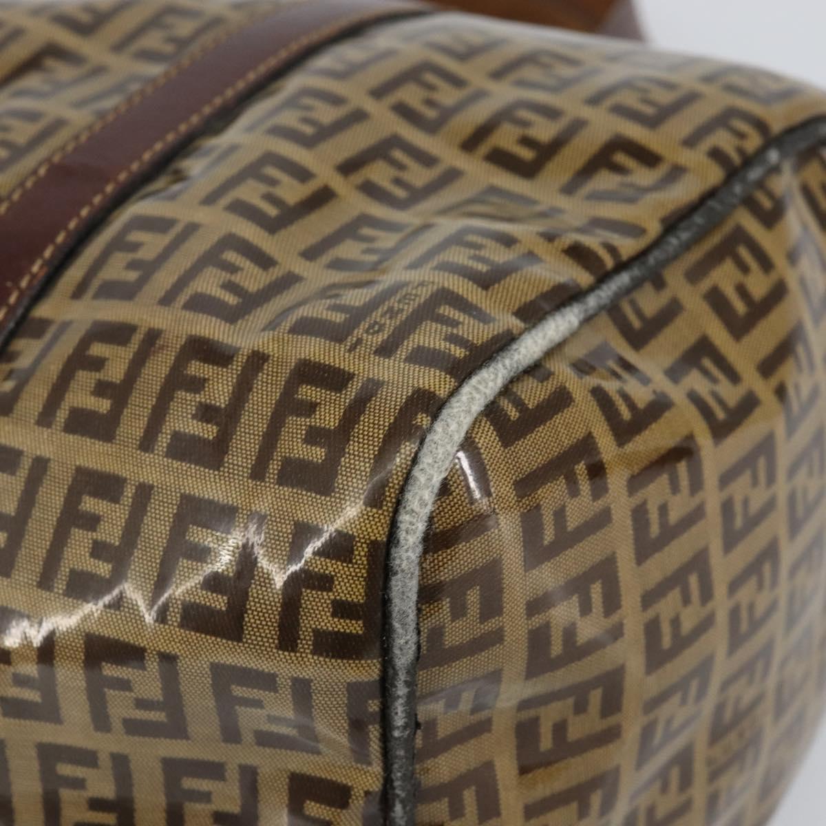 FENDI Zucchino Canvas Boston Bag Beige Gold Auth 156012