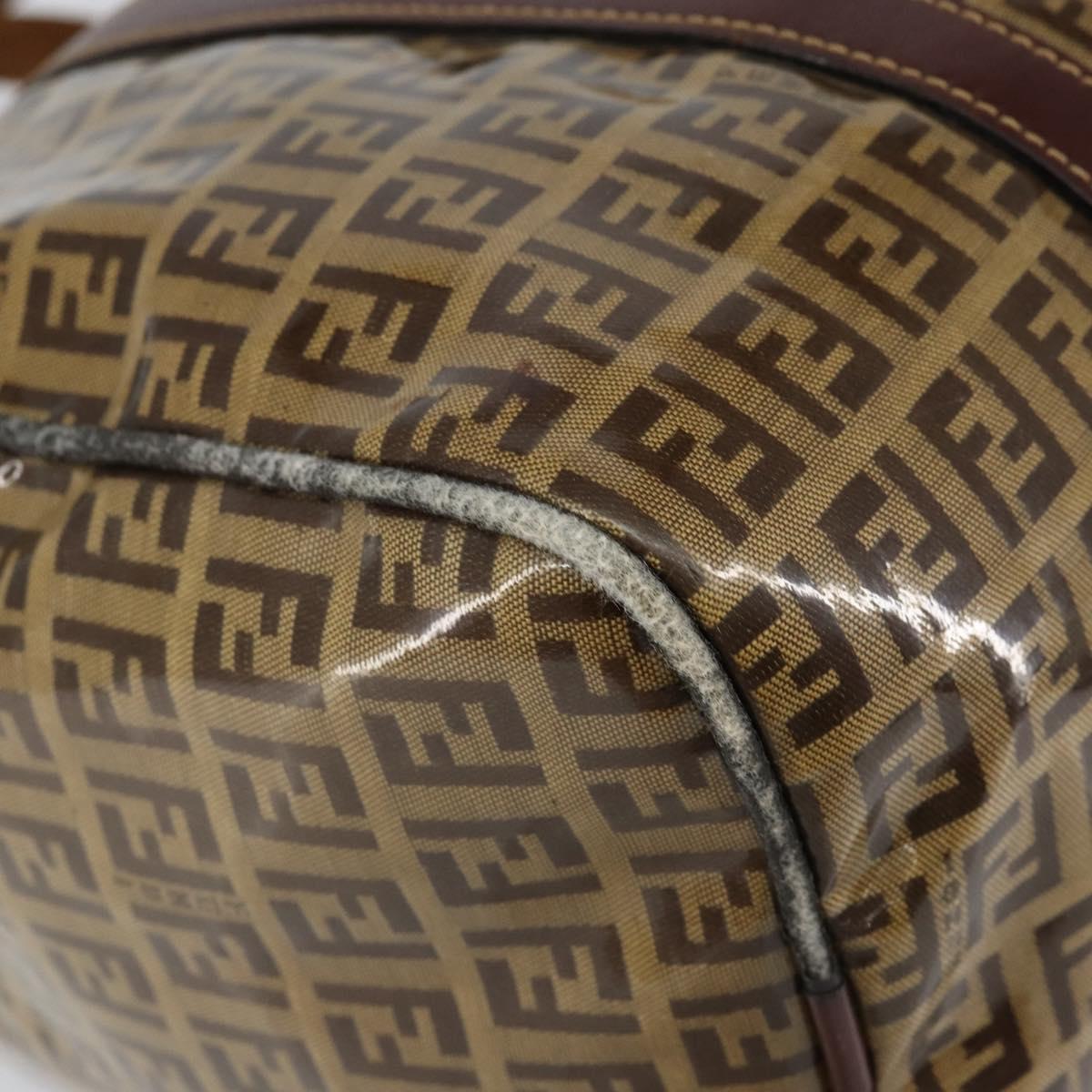 FENDI Zucchino Canvas Boston Bag Beige Gold Auth 156012