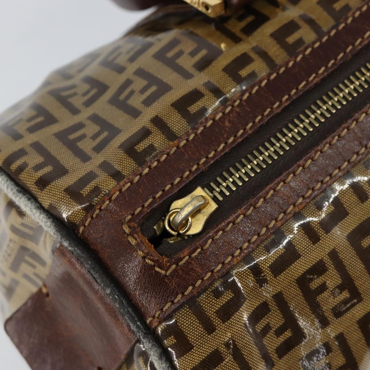 FENDI Zucchino Canvas Boston Bag Beige Gold Auth 156012