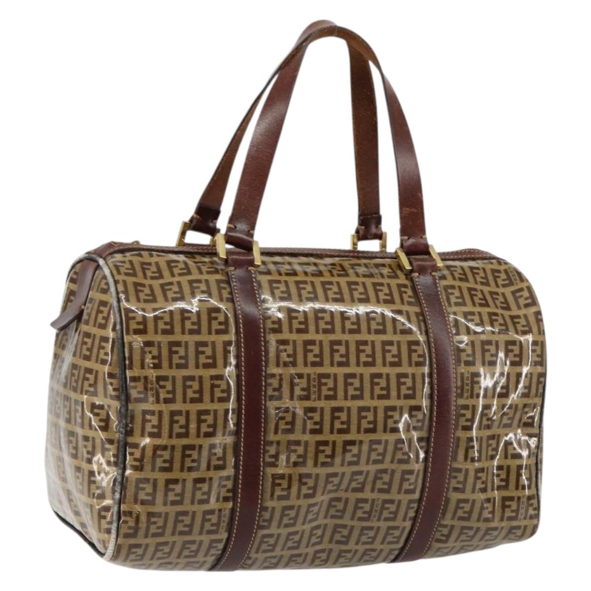 FENDI Zucchino Canvas Boston Bag Beige Gold Auth 156012