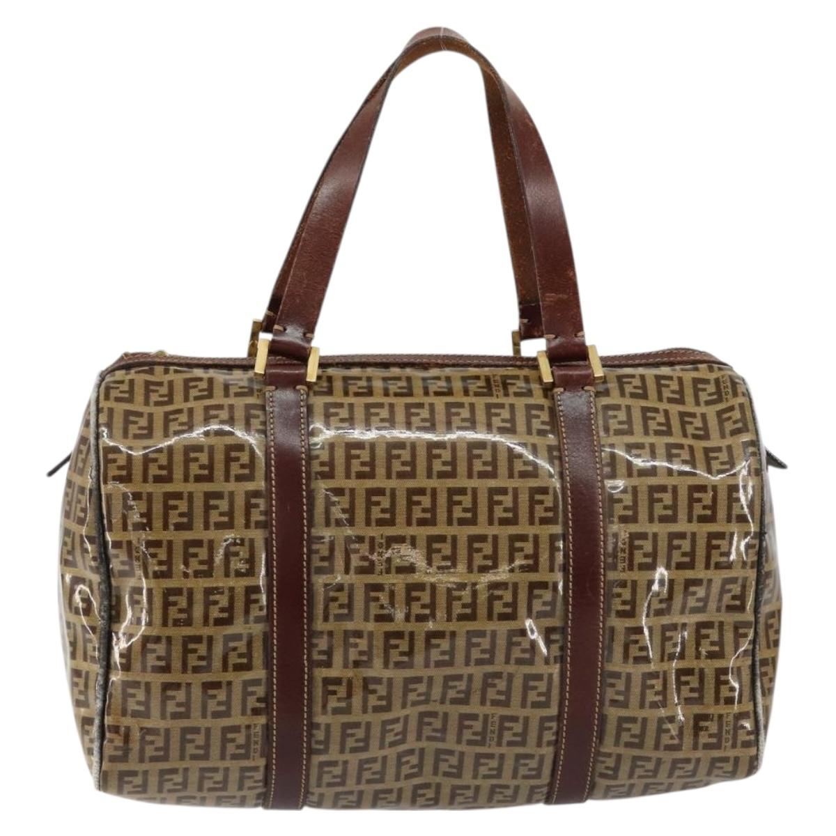 FENDI Zucchino Canvas Boston Bag Beige Gold Auth 156012