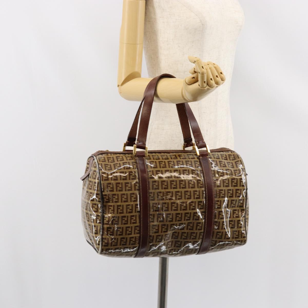 FENDI Zucchino Canvas Boston Bag Beige Gold Auth 156012