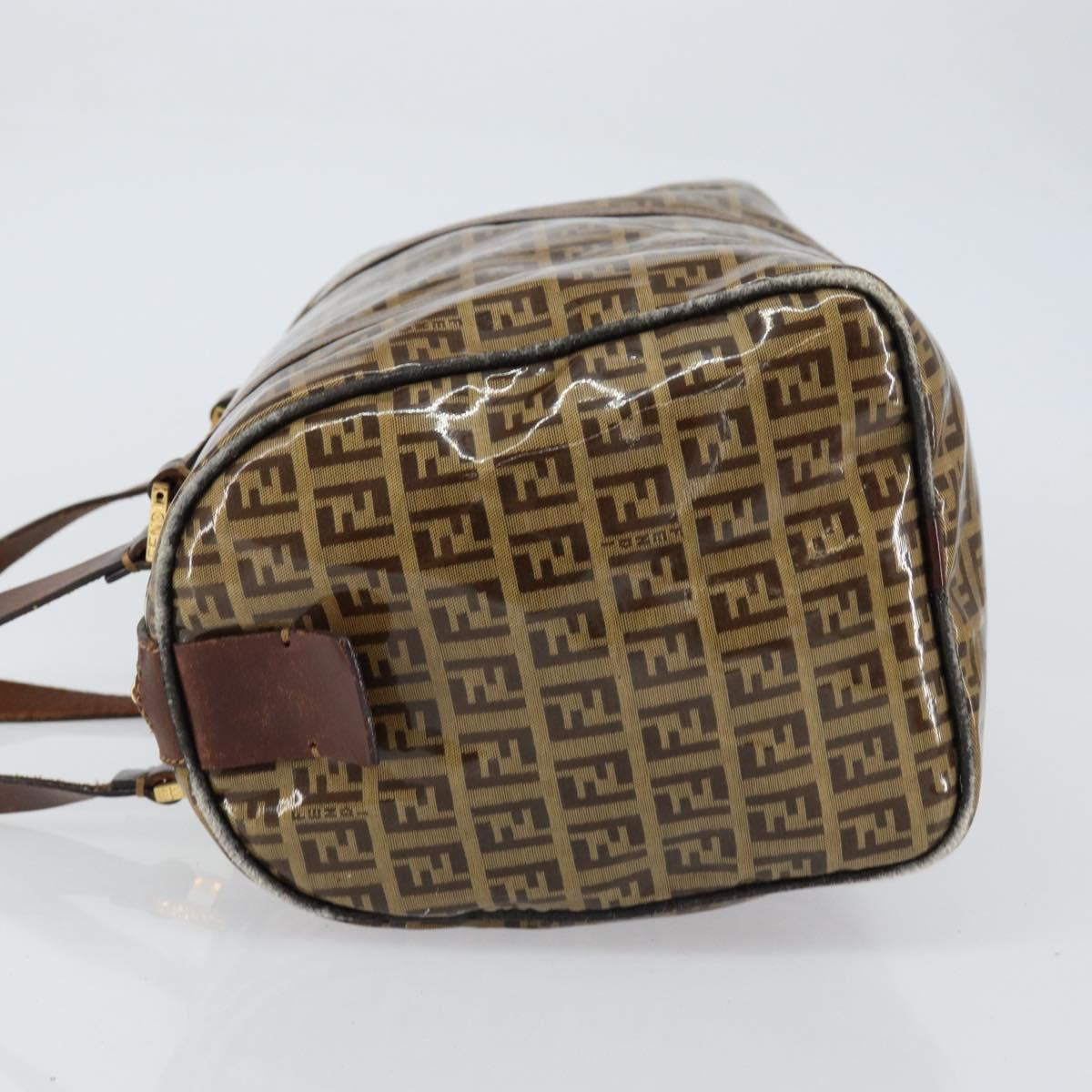 FENDI Zucchino Canvas Boston Bag Beige Gold Auth 156012