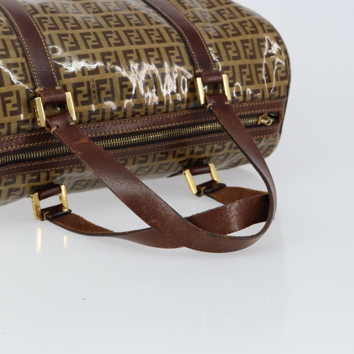 FENDI Zucchino Canvas Boston Bag Beige Gold Auth 156012