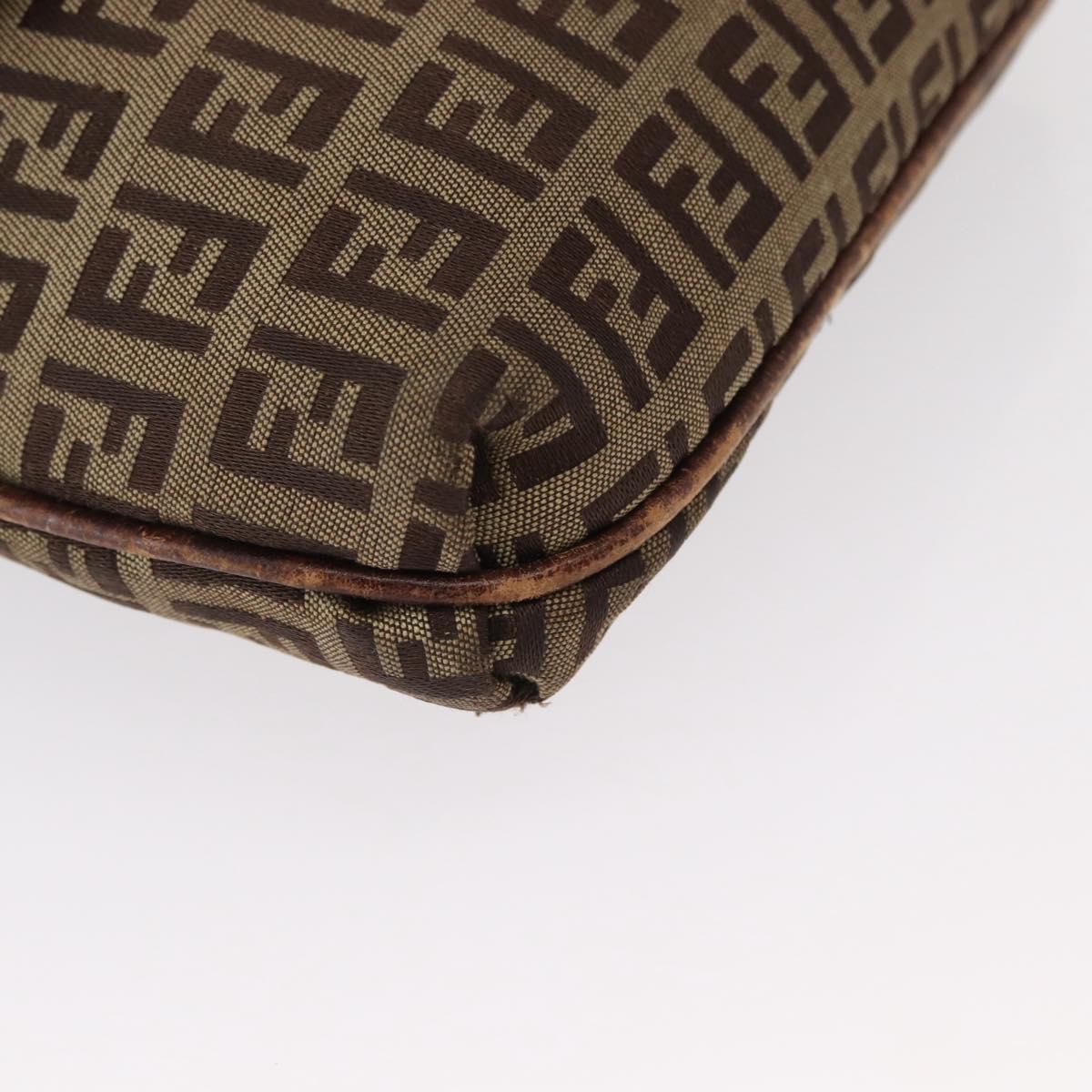 FENDI Zucchino Canvas Mamma Baguette Shoulder Bag Beige Gold Auth 156013