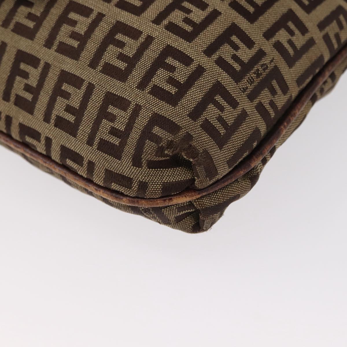 FENDI Zucchino Canvas Mamma Baguette Shoulder Bag Beige Gold Auth 156013