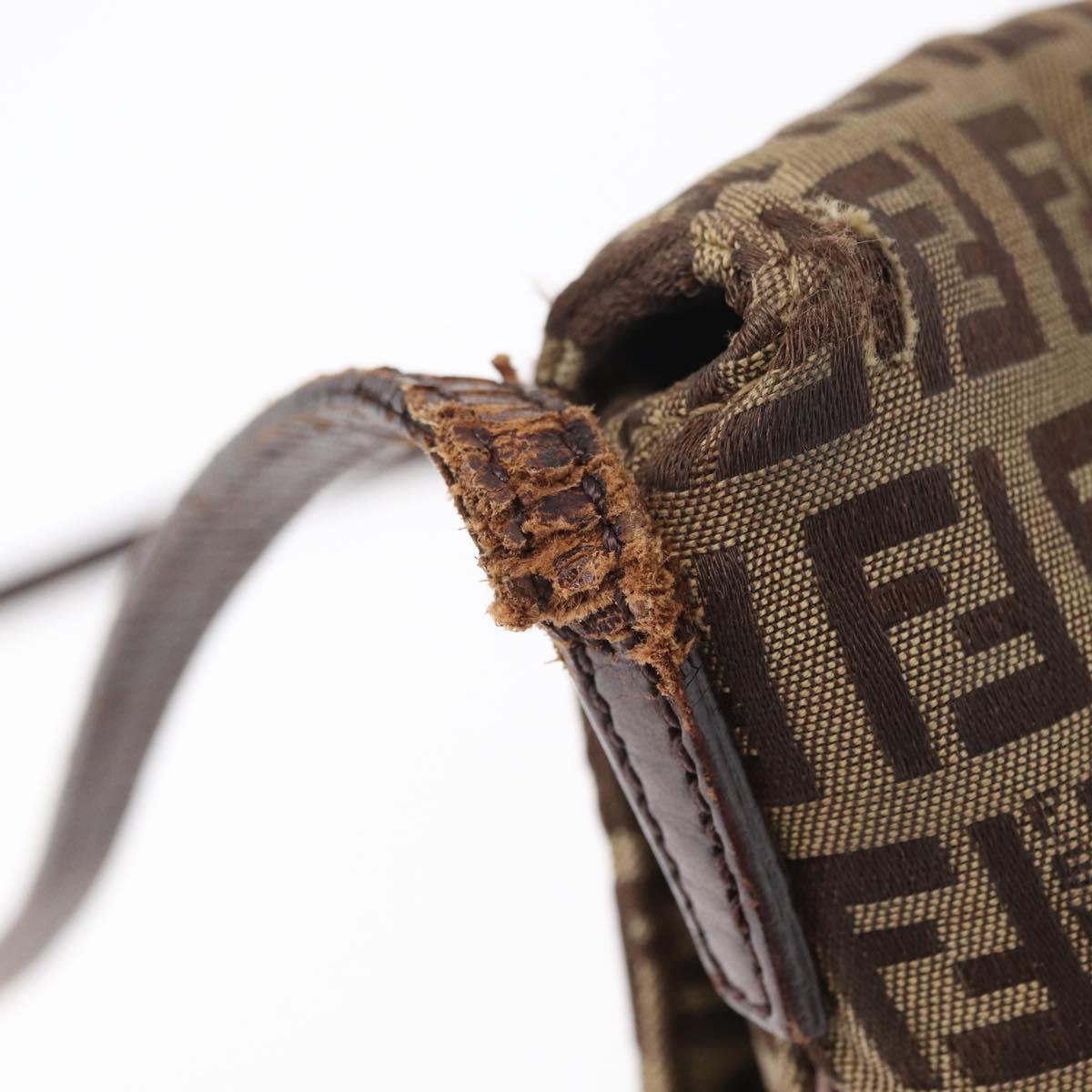 FENDI Zucchino Canvas Mamma Baguette Shoulder Bag Beige Gold Auth 156013