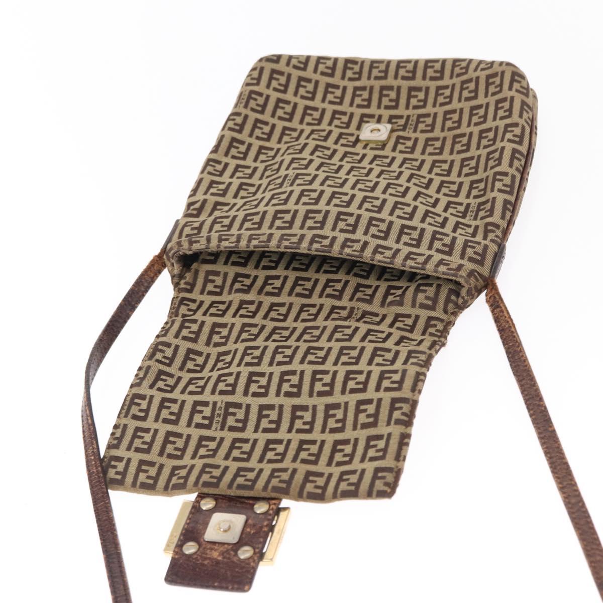 FENDI Zucchino Canvas Mamma Baguette Shoulder Bag Beige Gold Auth 156013