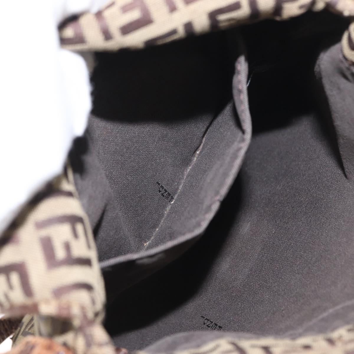 FENDI Zucchino Canvas Mamma Baguette Shoulder Bag Beige Gold Auth 156013