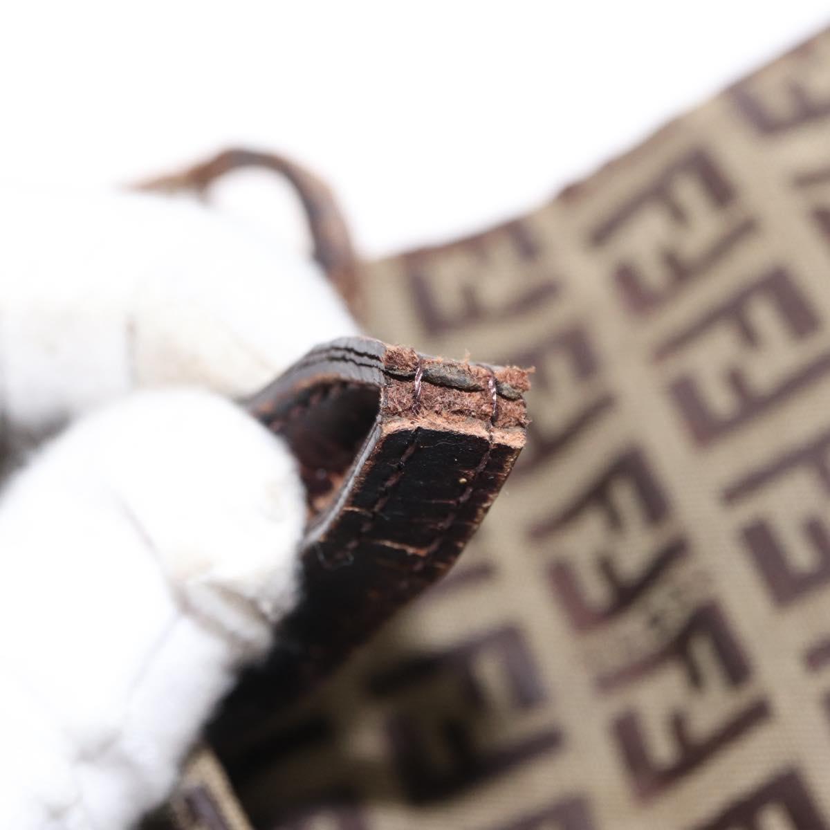 FENDI Zucchino Canvas Mamma Baguette Shoulder Bag Beige Gold Auth 156013