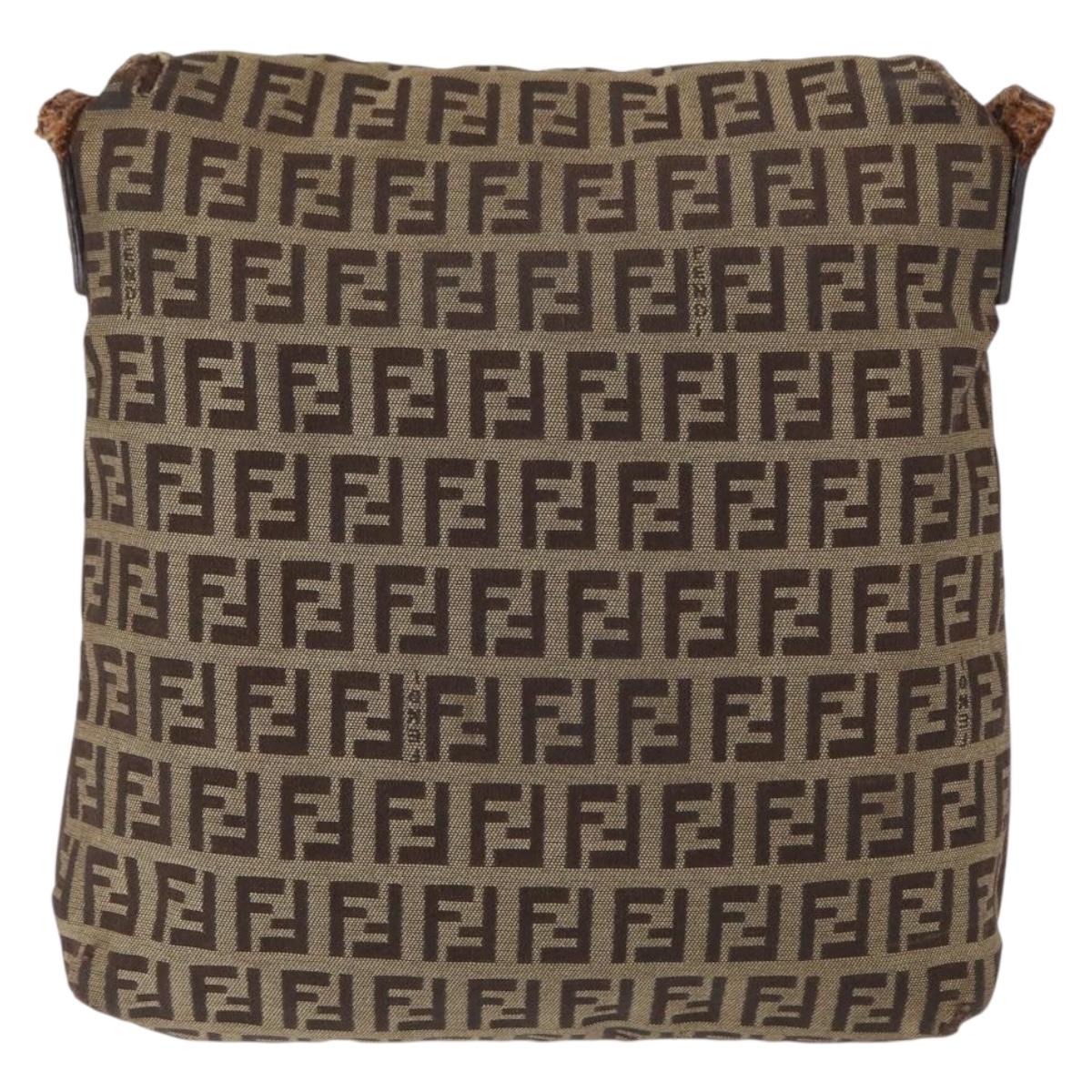 FENDI Zucchino Canvas Mamma Baguette Shoulder Bag Beige Gold Auth 156013