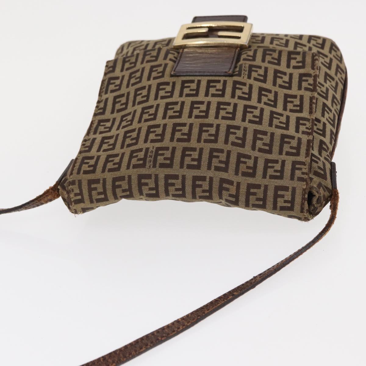 FENDI Zucchino Canvas Mamma Baguette Shoulder Bag Beige Gold Auth 156013