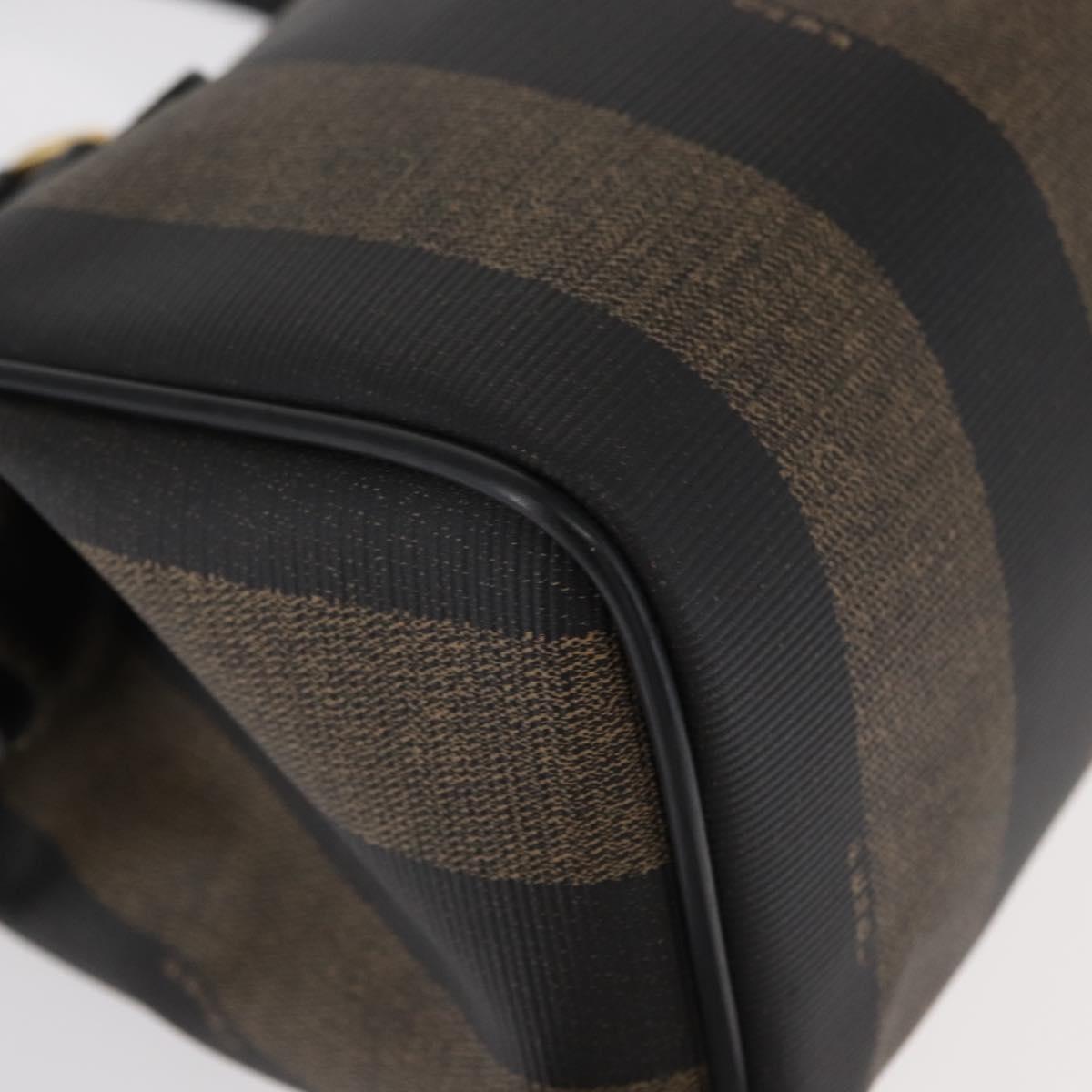 FENDI Pecan Canvas Boston Bag Black Brown gold Auth 156014