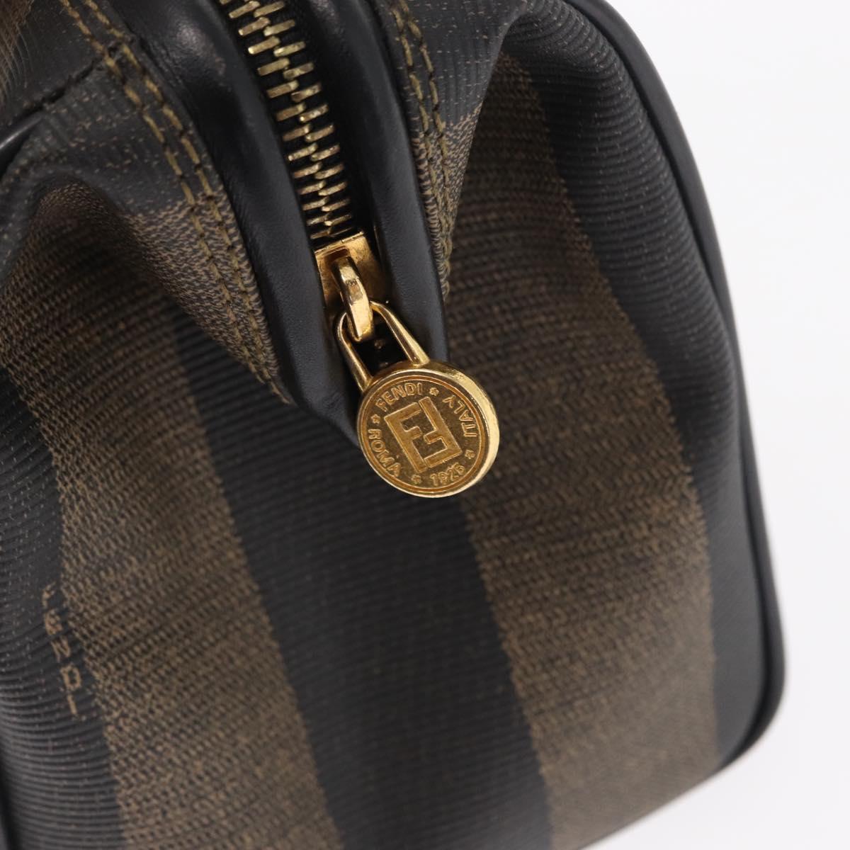 FENDI Pecan Canvas Boston Bag Black Brown gold Auth 156014