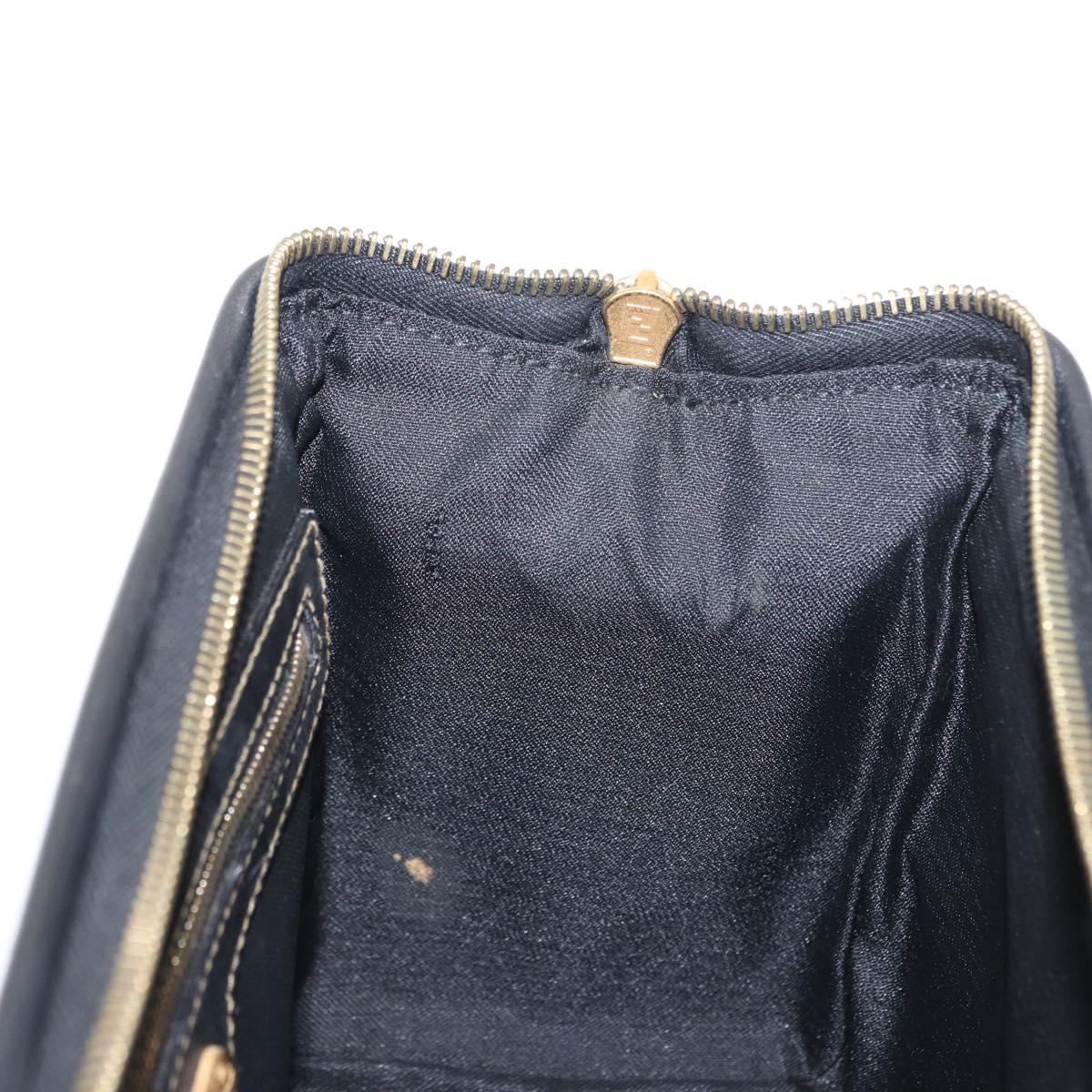 FENDI Pecan Canvas Boston Bag Black Brown gold Auth 156014