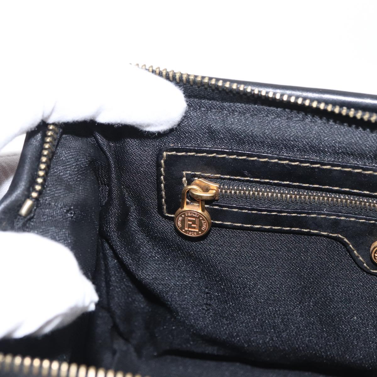 FENDI Pecan Canvas Boston Bag Black Brown gold Auth 156014