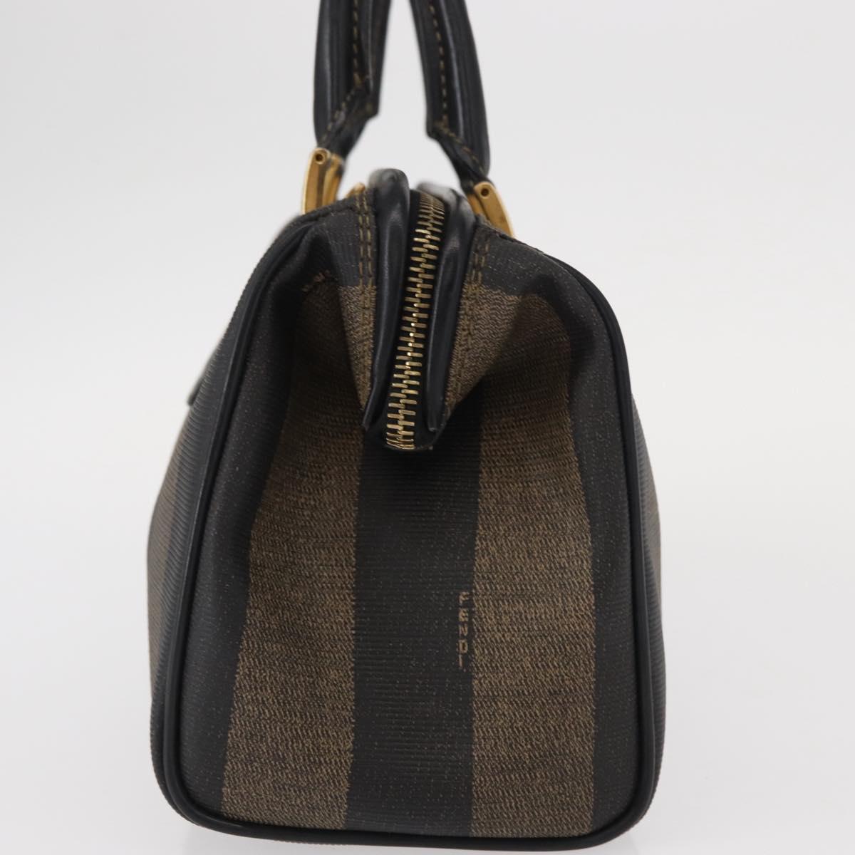FENDI Pecan Canvas Boston Bag Black Brown gold Auth 156014