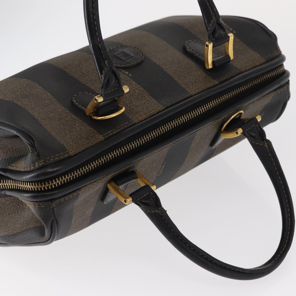 FENDI Pecan Canvas Boston Bag Black Brown gold Auth 156014