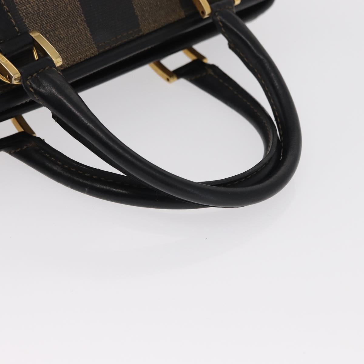FENDI Pecan Canvas Boston Bag Black Brown gold Auth 156014
