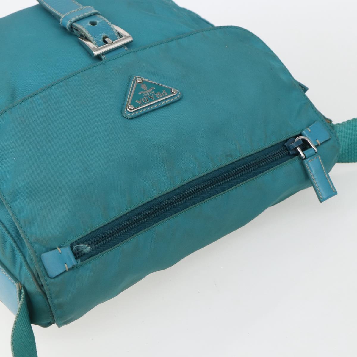 PRADA Shoulder Bag Nylon Turquoise Blue Silver Auth 156016