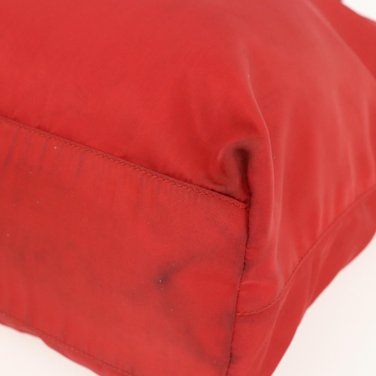 PRADA Tote Bag Nylon Red Silver Auth 156017