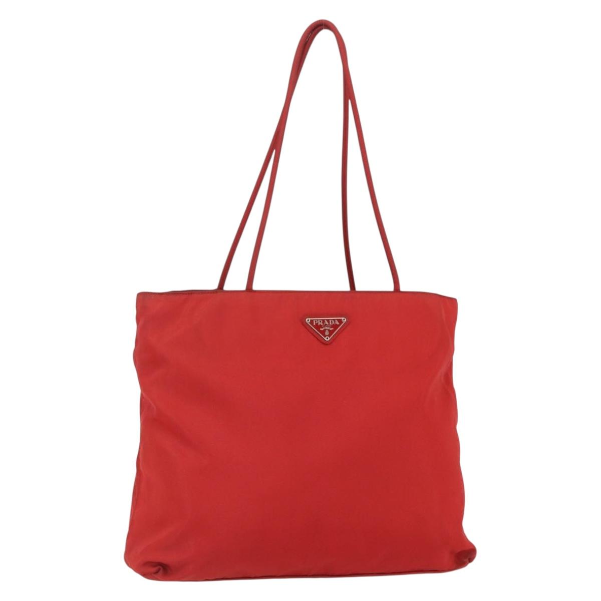 PRADA Tote Bag Nylon Red Silver Auth 156017