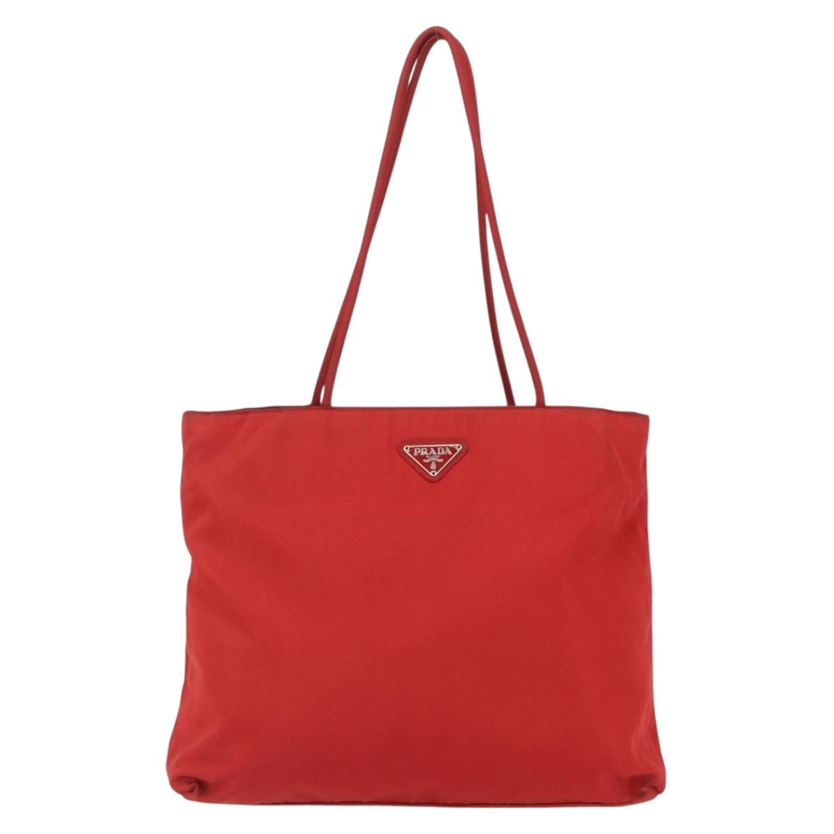 PRADA Tote Bag Nylon Red Silver Auth 156017