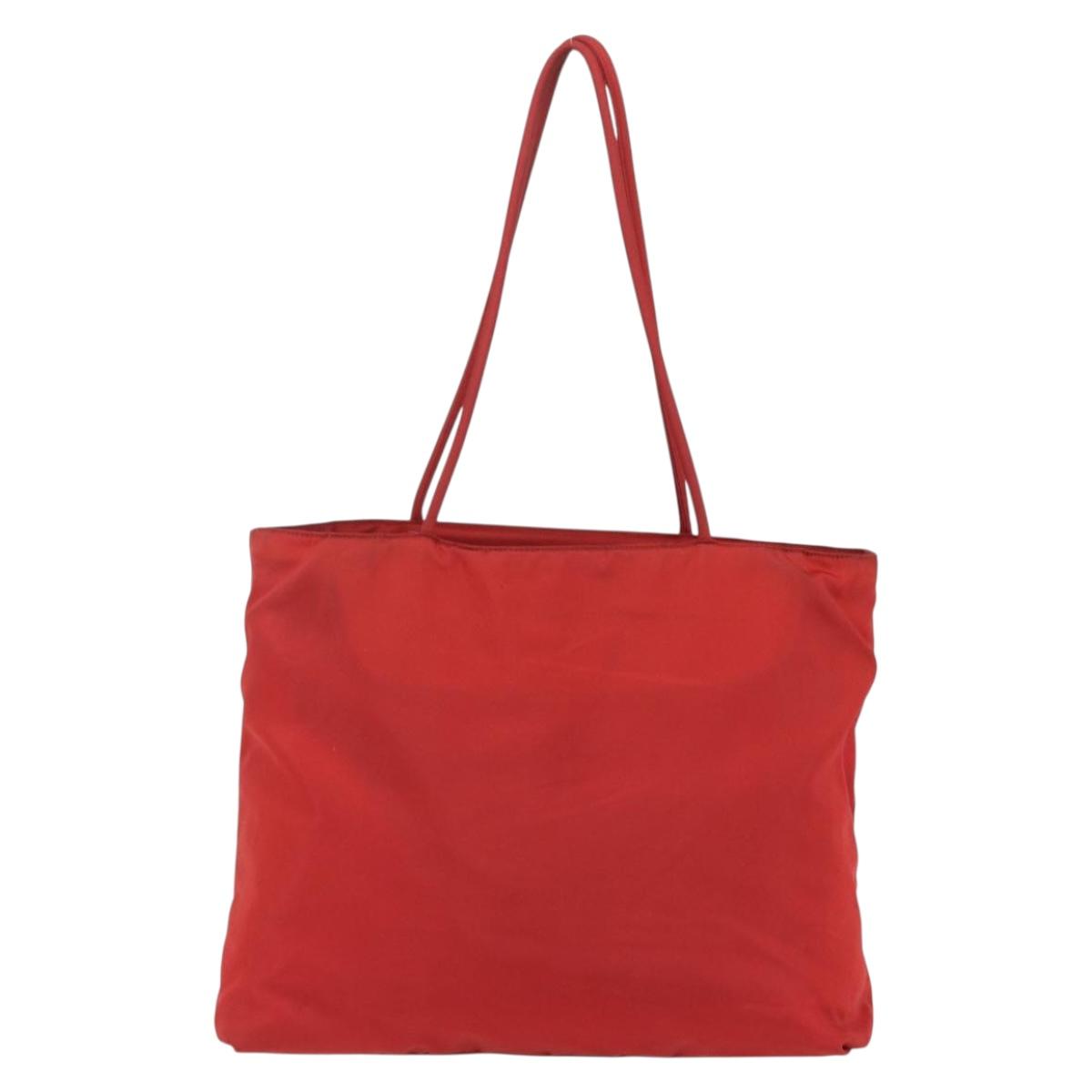 PRADA Tote Bag Nylon Red Silver Auth 156017