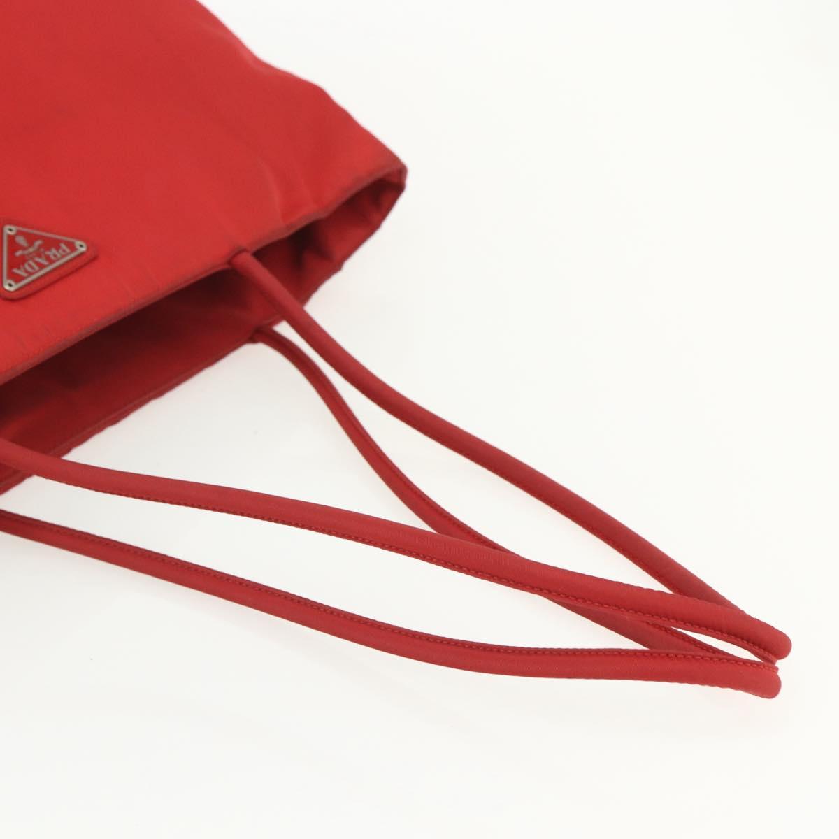 PRADA Tote Bag Nylon Red Silver Auth 156017