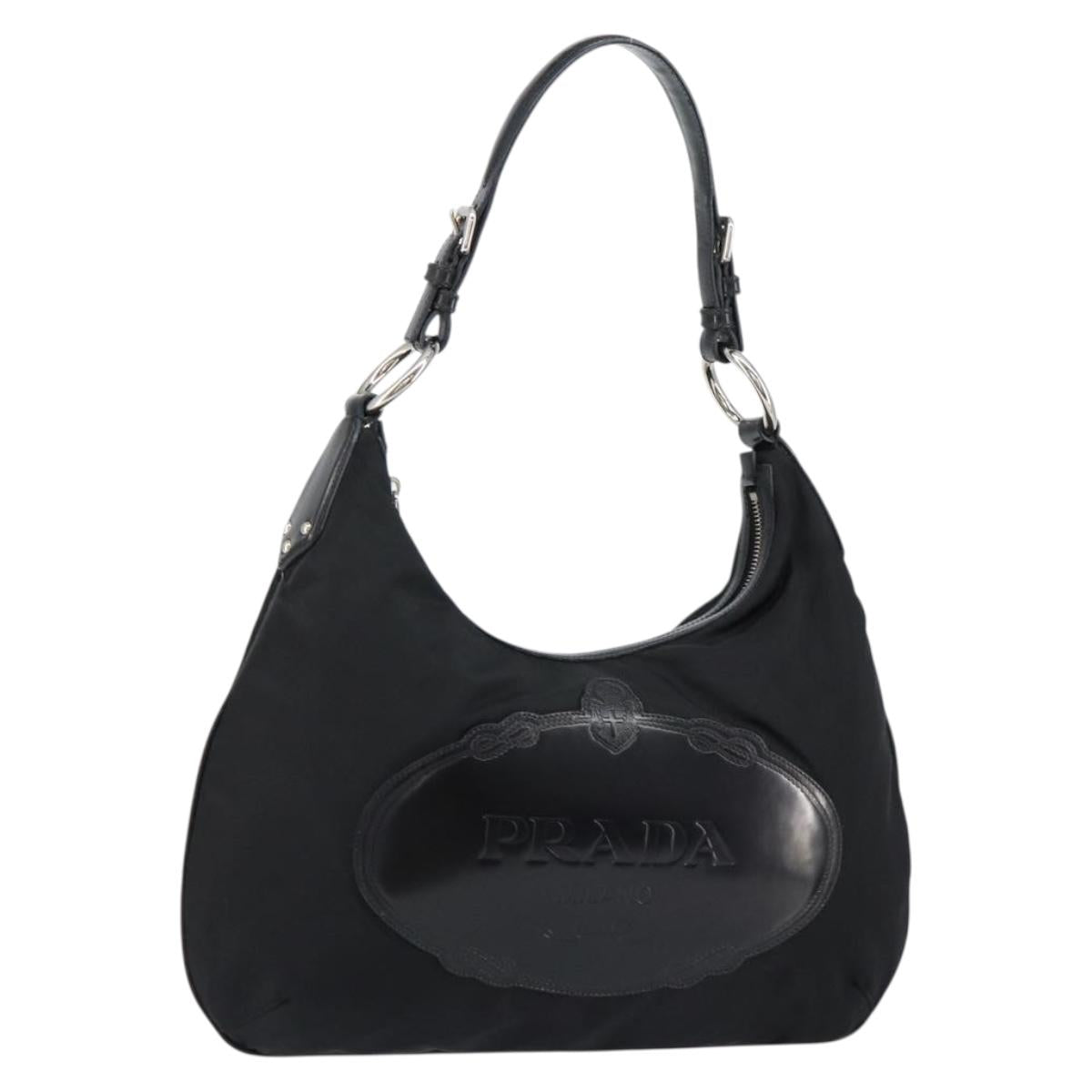 PRADA Shoulder Bag Nylon Black Silver Auth 156018