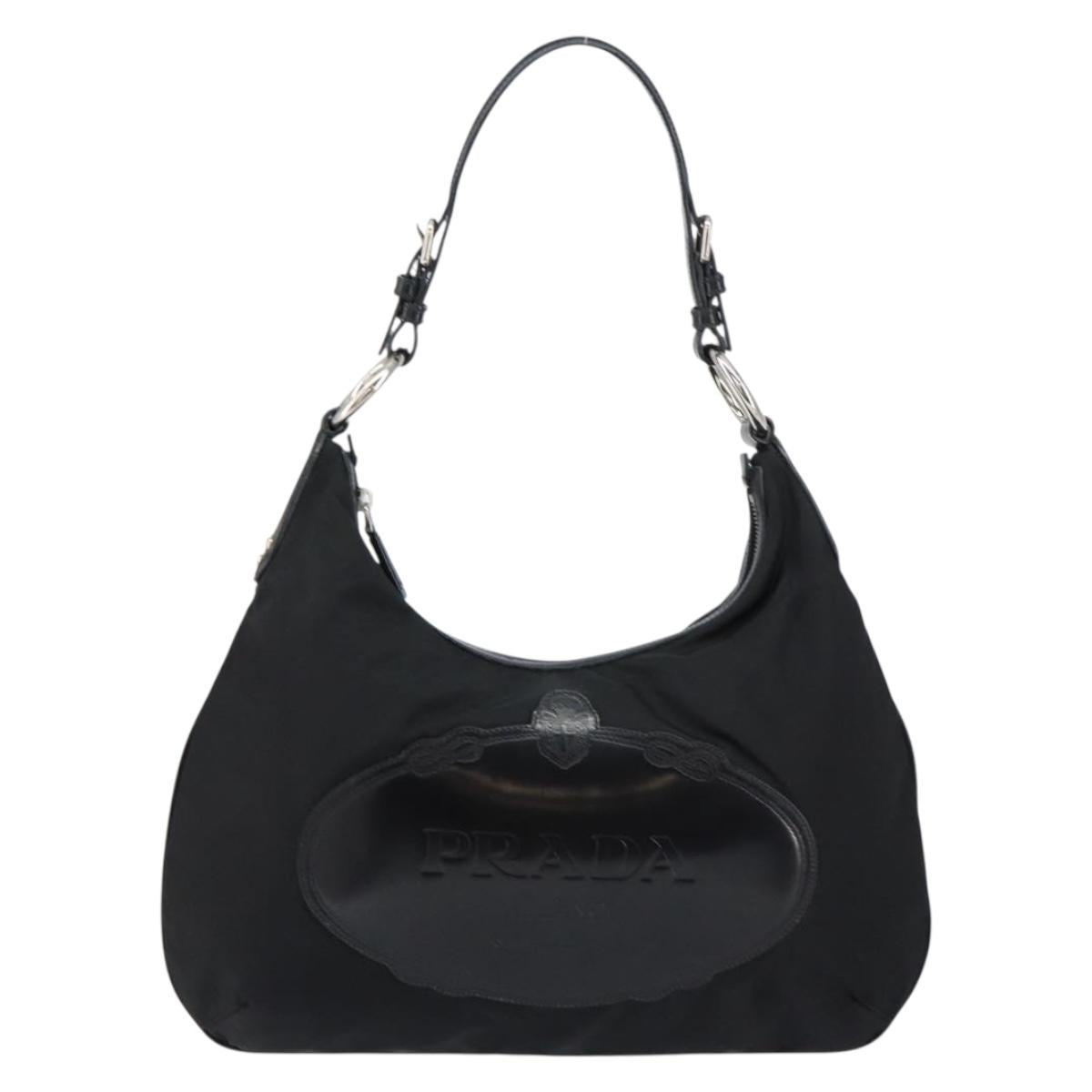 PRADA Shoulder Bag Nylon Black Silver Auth 156018