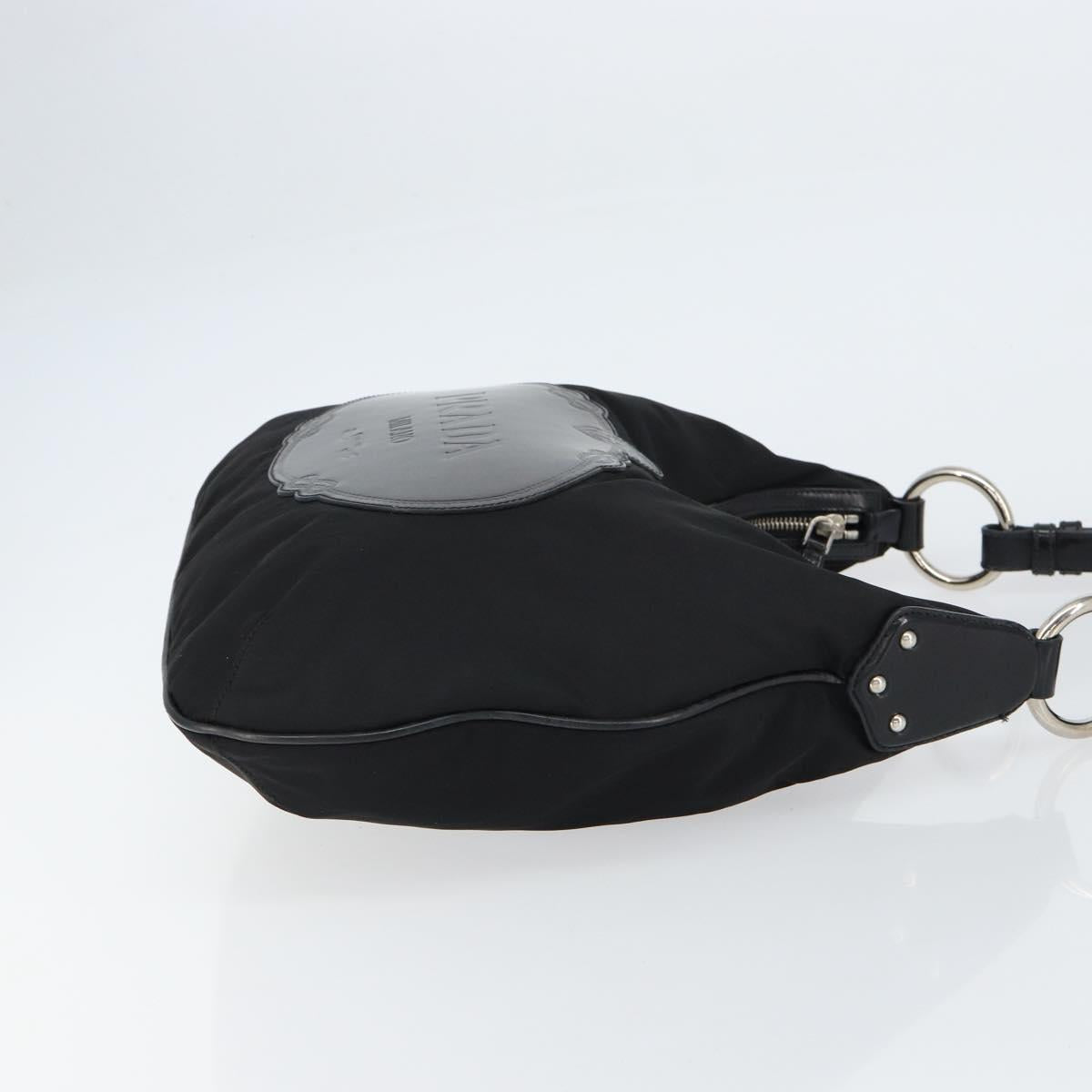 PRADA Shoulder Bag Nylon Black Silver Auth 156018