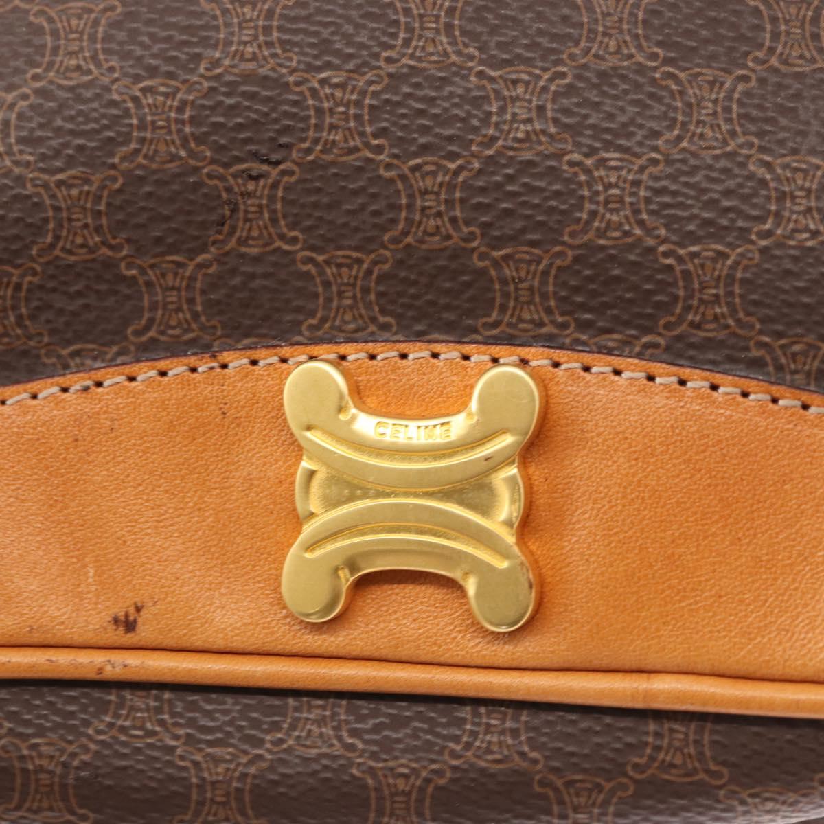 CELINE Macadam Canvas Shoulder Bag PVC Leather Brown Gold Auth 156021