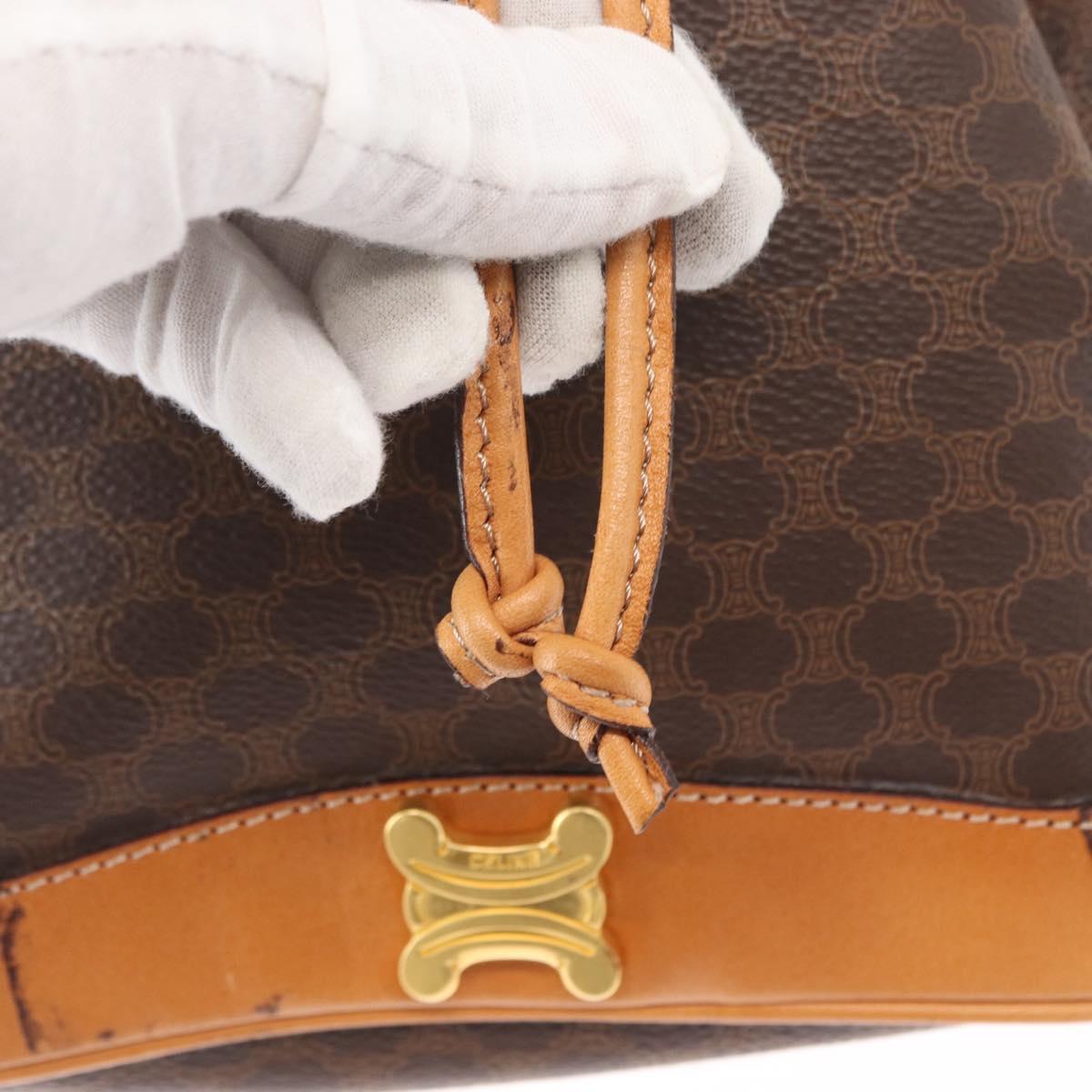 CELINE Macadam Canvas Shoulder Bag PVC Leather Brown Gold Auth 156021