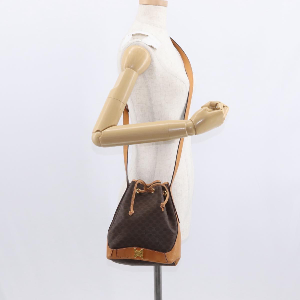 CELINE Macadam Canvas Shoulder Bag PVC Leather Brown Gold Auth 156021