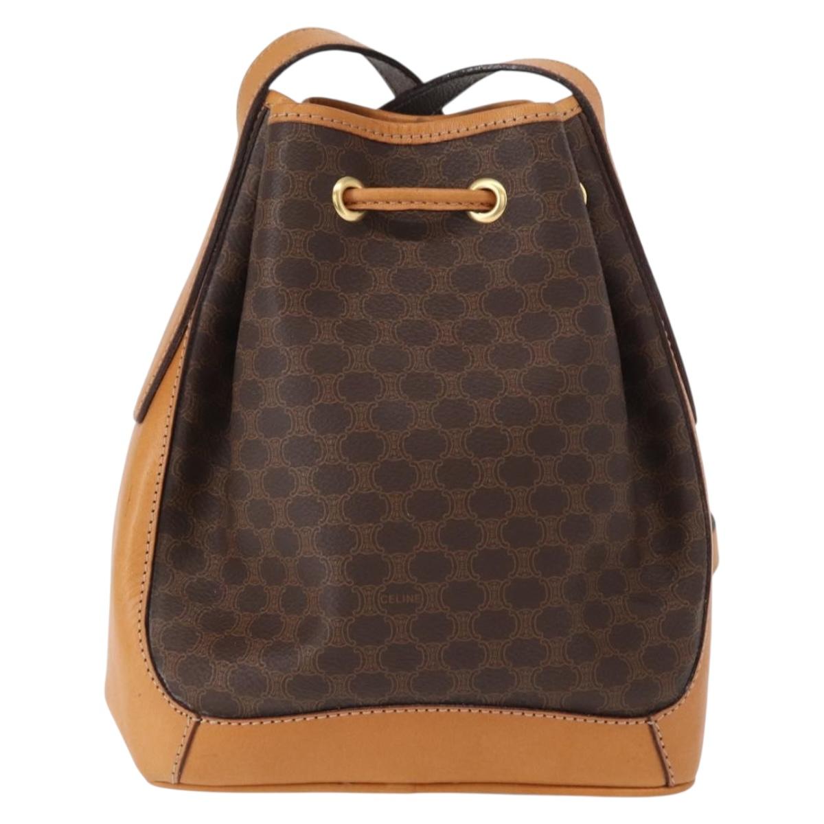 CELINE Macadam Canvas Shoulder Bag PVC Leather Brown Gold Auth 156021