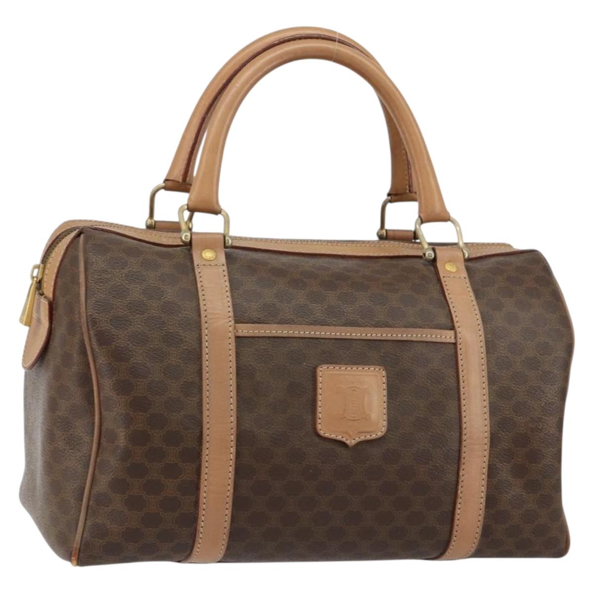 CELINE Macadam Canvas Boston Bag PVC Brown Gold Auth 156023