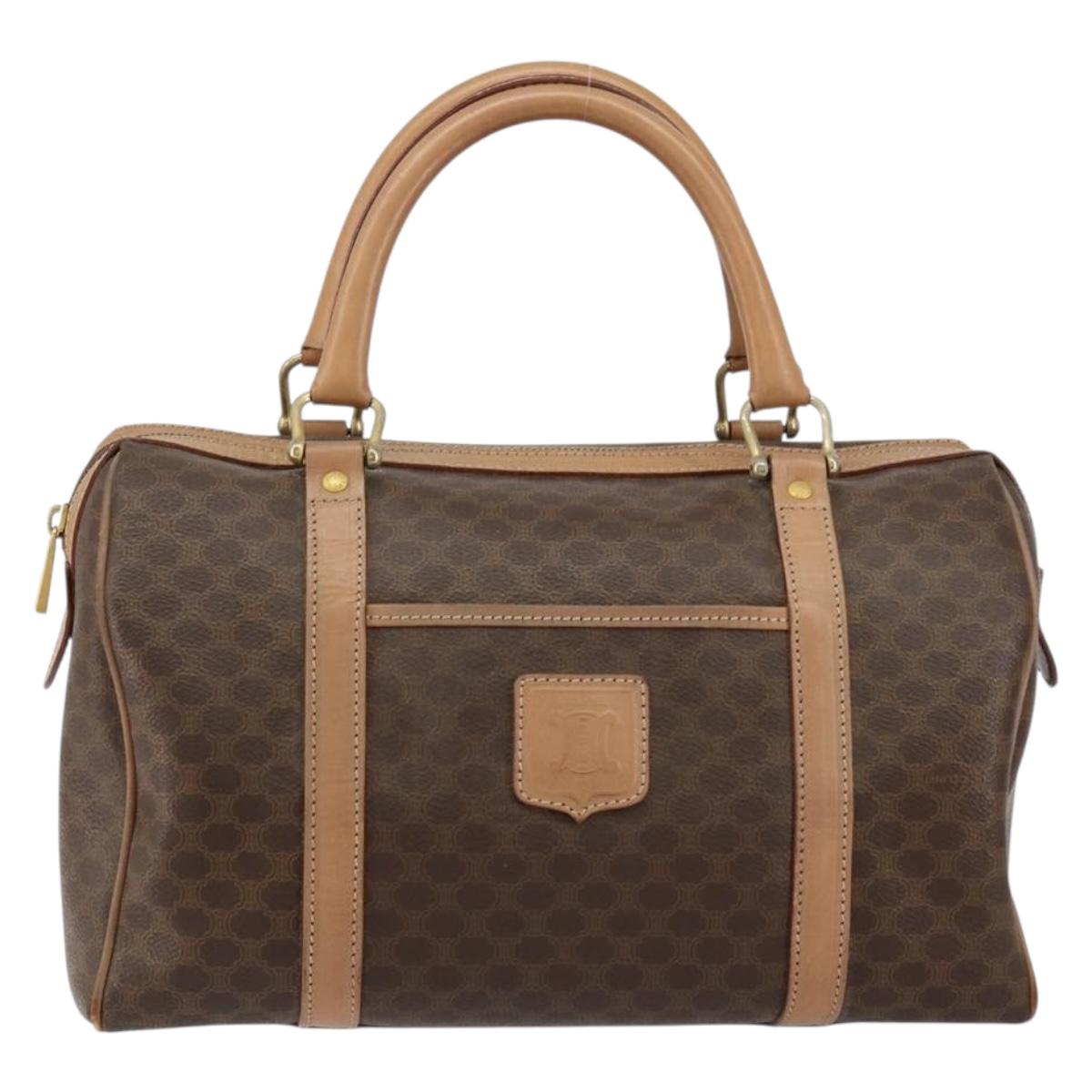 CELINE Macadam Canvas Boston Bag PVC Brown Gold Auth 156023
